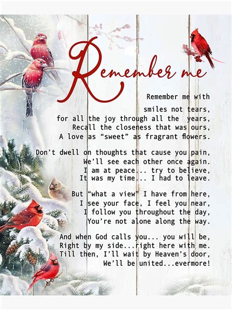 Cardinals Remember Me Poem Poster For Sale By Jakegoodwin Redbubble