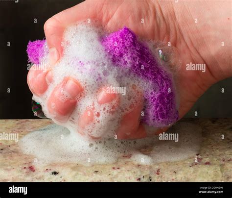 Close Up Photo Of A Hand Squeezing A Purple Sponge Stock Photo Alamy