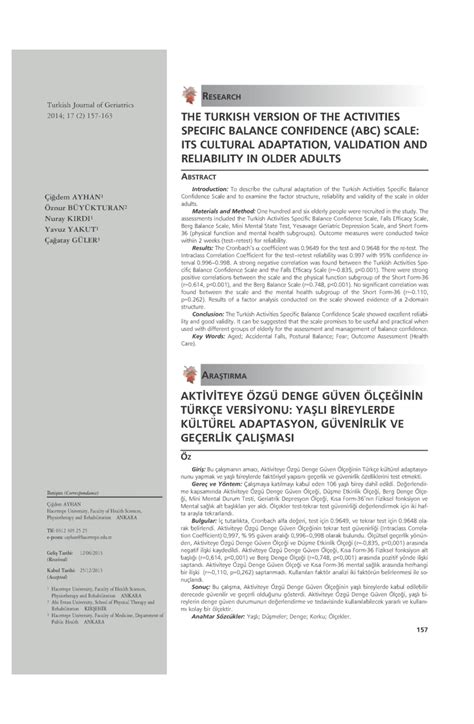 Pdf The Turkish Version Of The Activities Specific Balance Confidence