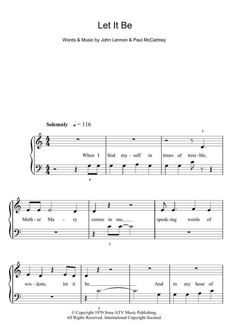 Let It Be Sheet Music The Beatles 5 Finger Piano