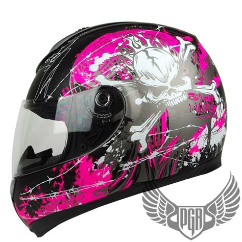 L Xl Or Xxl Matte Black Magenta Pink Skull Peak Full Face Motorcycle