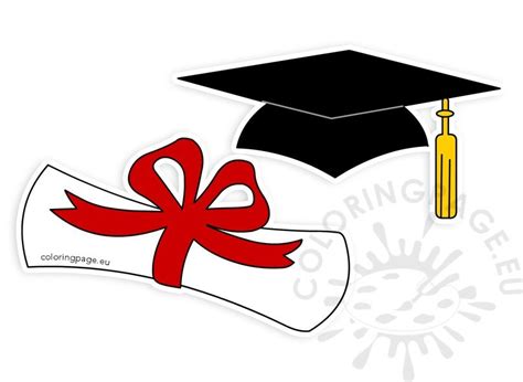 Graduation Hat Rolled Diploma Clipart Coloring Page