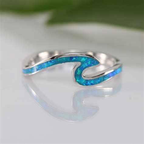 Sterling Silver Blue Opal Wave Ring Ocean Wave Ring 925 Etsy