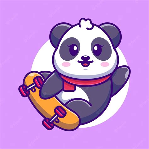 Premium Vector Cute Panda Play Skateboard Cartoon