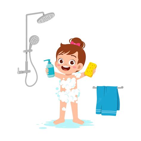 Premium Vector Little Kid Take A Shower And Wash Body