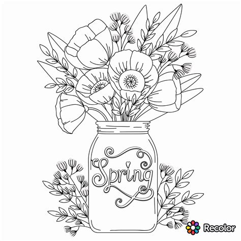 Adult Coloring Pages Flower In Mason Jars Coloring Pages