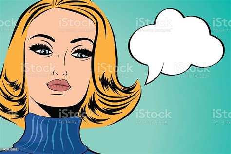 Pop Art Cute Retro Woman In Comics Style With Message Stock