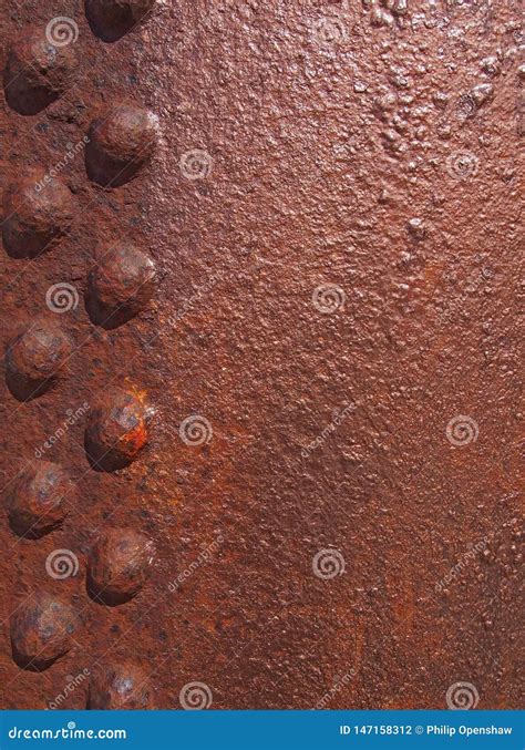 Rough Rusted Red Brown Steel Plate With Riveted Panel And Textured