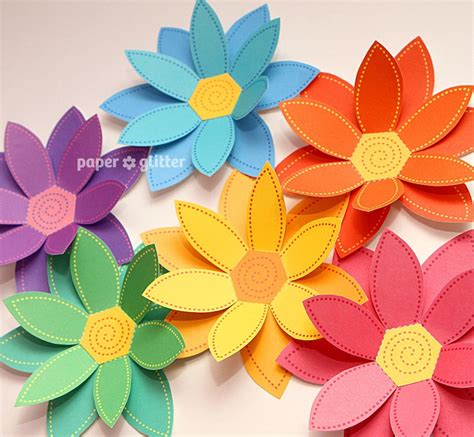 Paper Flowers Rainbow Paper Craft Set 2 Sizes Printable Etsy