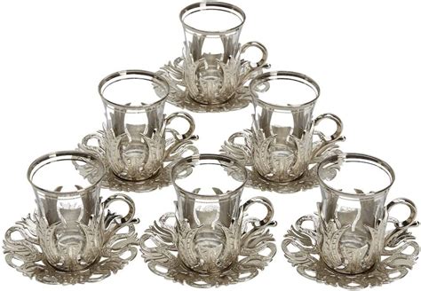 X CopperBull Turkish Tea Glasses Set With Saucers Holders