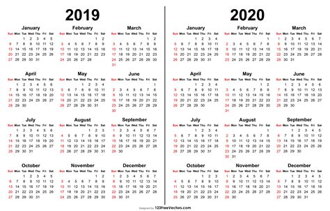 Two Calendars For The Year 2019 And 2020