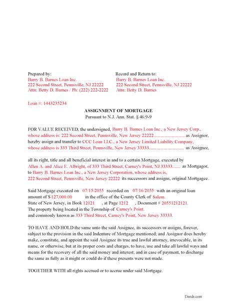 Burlington County Assignment of Mortgage Form | New Jersey | Deeds.com