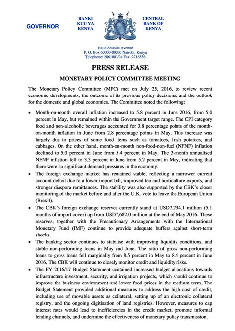 Monetary Policy Committee Mpc Press Release