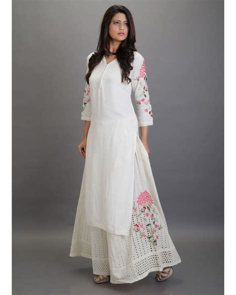 off white floral lace kurta with cutwork palazzo set of two by autumn lane the secret label