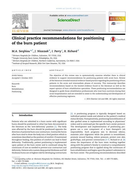 Pdf Clinical Practice Recommendations For Positioning Of The Burn Patient