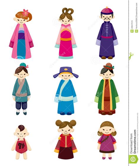 Cartoon Chinese People Icon Set Stock Vector Illustration Of Doodle