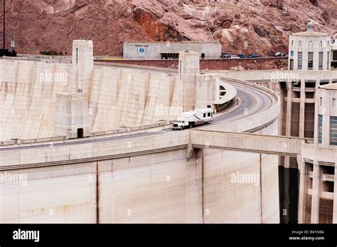 Tourist Traffic Crossing The Hoover Dam At The Lake Mead National