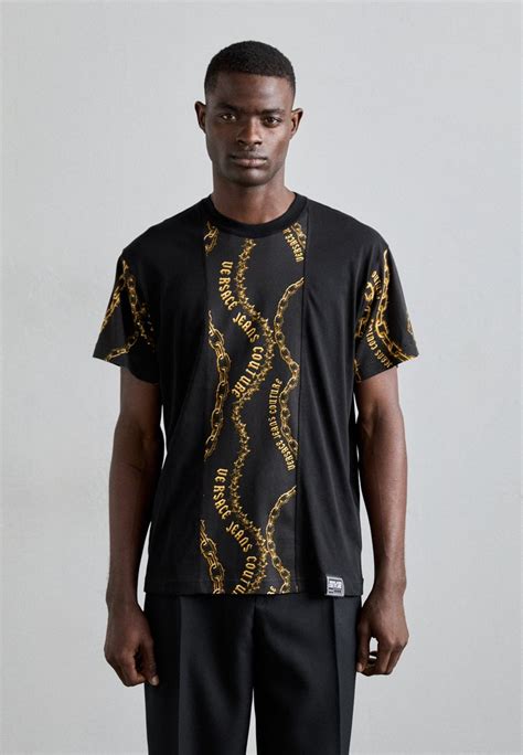 Versace Jeans Couture Chain T Shirt Print Blackgoldzwart Zalandonl