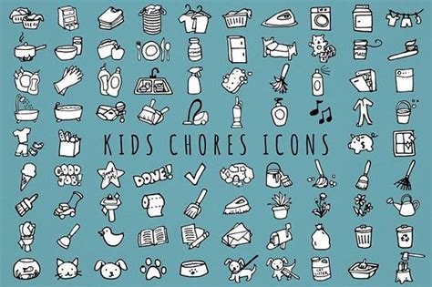 Kids Chores Icons Set Black And White Version Daily Tasks Etsy Chores