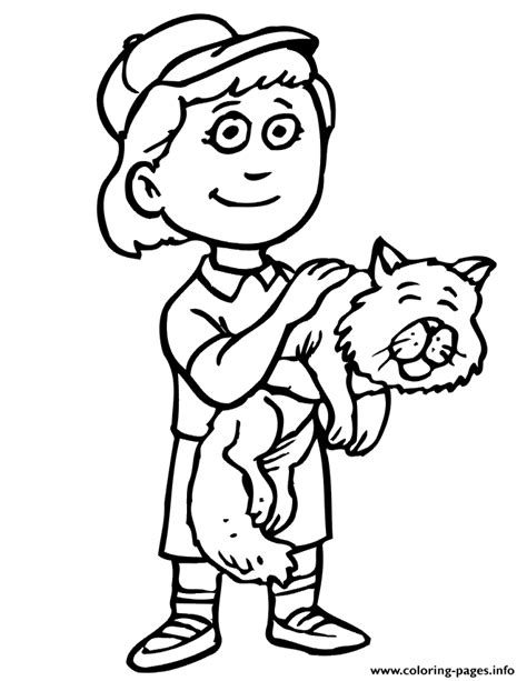 Little Boy And A Cat 130a Coloring Page Printable