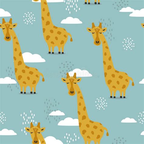 Colorful Seamless Pattern With Giraffes Decorative Cute Background