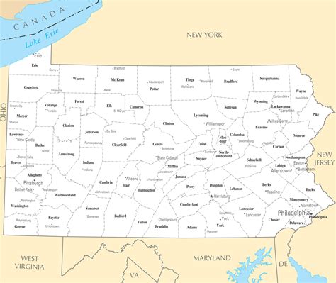 Pennsylvania Map With Cities And Towns