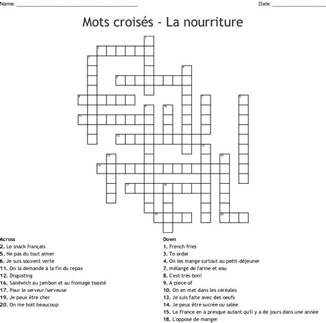 Mots Croisés - La Nourriture Crossword - Wordmint dedans Fabriquer Des