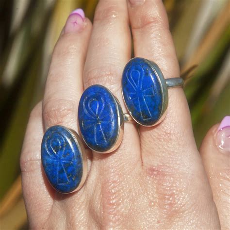Home Shop Gems And Minerals Egyptian Priestess Lapis Lazuli Ankh Ring