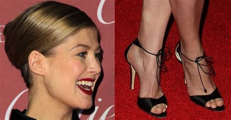 Rosamund Pike S Sexy Feet In Melly Sandals And Unflattering Short Dress