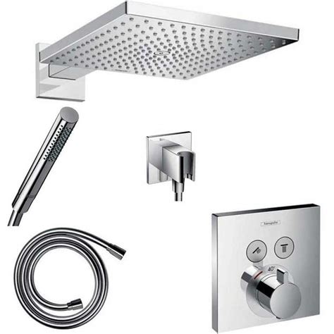Hansgrohe Square Select Valve With Raindance 300 Overhead And Baton Hand Shower Thermostatic