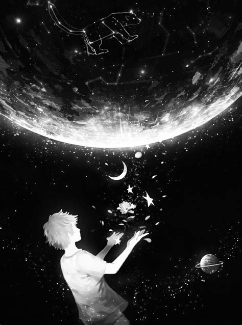 Beauty Art Black And White Anime Sky Bandw Moon Night Edit