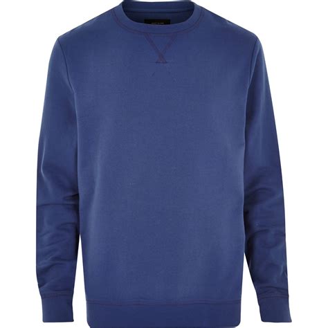 Lyst River Island Blue Basic Plain Long Sleeve Sweatshirt In Blue For Men