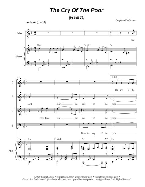 The Cry Of The Poor Psalm 34 Vocal Quartet Satb Sheet Music