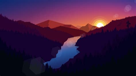Illustration Landscape Mountains Nature Sunset River
