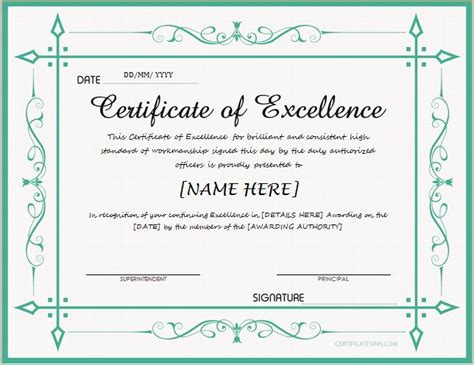 Certificates Of Excellence For Ms Word Professional Certificate Templates