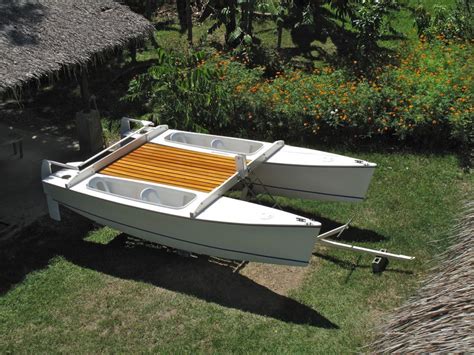 My Home Made Catamaran Before Fitting The Mast And Sails Plywood Boat