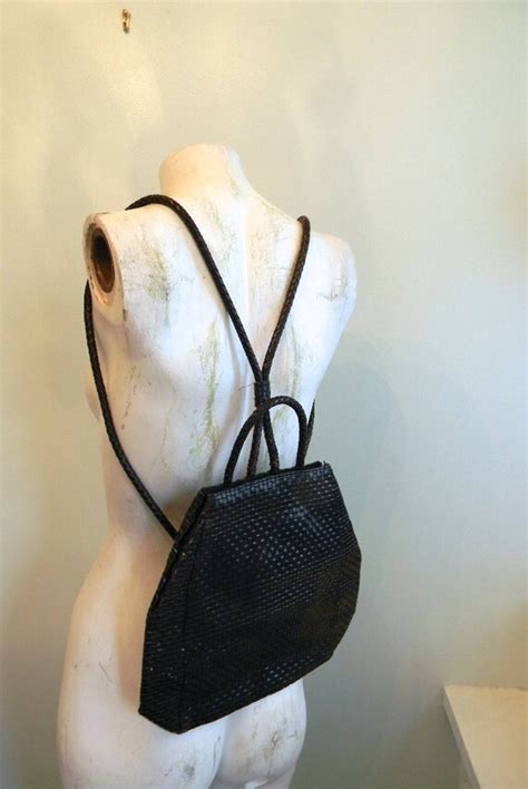 Vintage Woven Black Leather Backpack