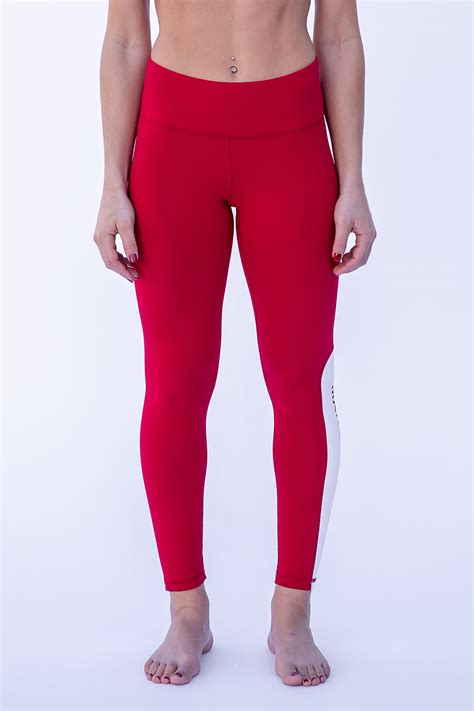 make it a habit half panel leggings red white certo apparel leggings tops and sports bras
