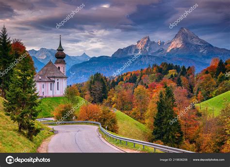 Autumn Alps Image Bavarian Alps Maria Gern Church Watzmann Mountain