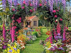 Flower, Garden, With, Cottage, Wallpapers