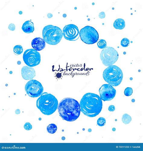 Blue Watercolor Circles Frame On White Background Stock Vector