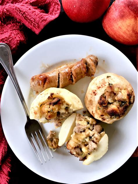 Showmetheyummy.com recipe made in partnership. Chicken Sausage Stuffed Baked Apples #AppleWeek