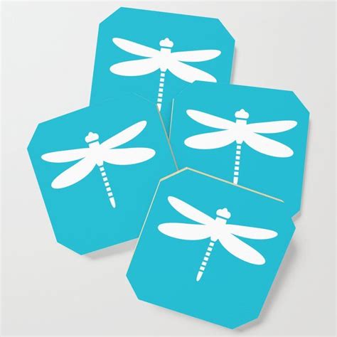 Dragonfly White On Blue Coaster By Vrijformaat Coaster