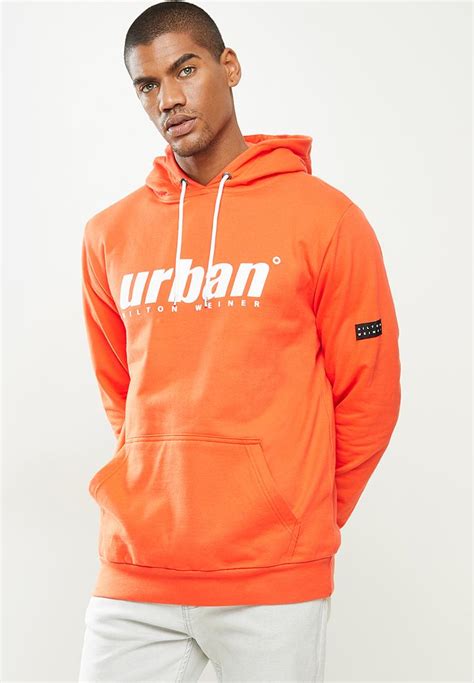 Mens Urban Sweater Pullover Hoodie Orange Urban° Hoodies And Sweats