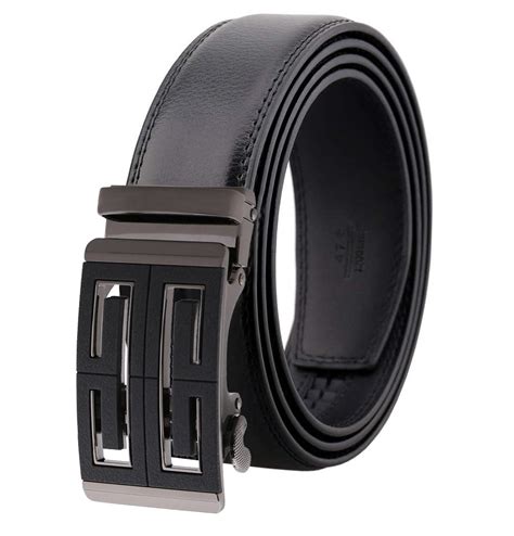 Mens Black Adjustable Ratchet Slide Buckle Belt Genuine Leather