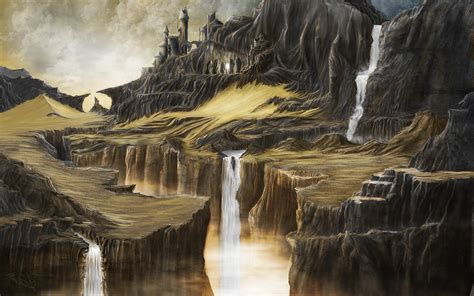 Wallpaper Landscape Painting Waterfall Digital Art