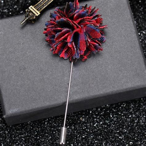 Mdiger Fashion Mens Flower Lapel Pins Exquisite Handmade Plaid Brooch