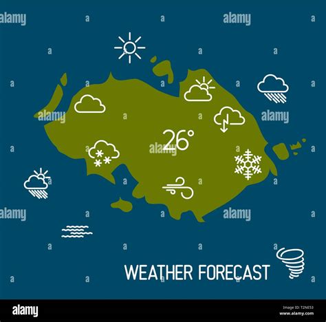 Vector Weather Forecast Map With Flat Pointers And Icons Stock Vector