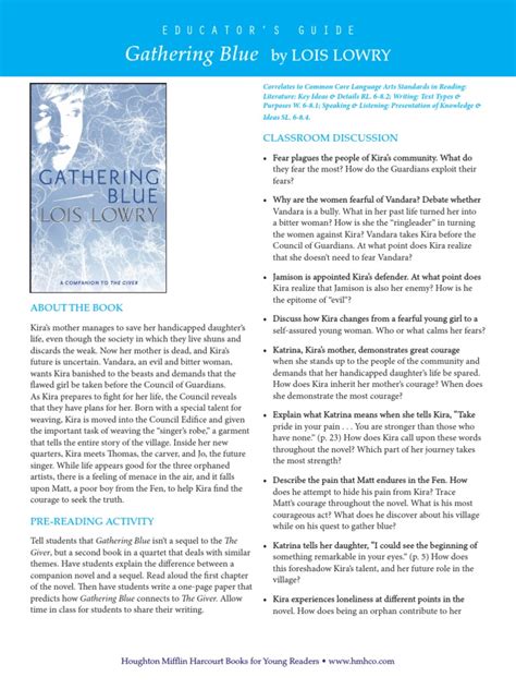 Gathering Blue Discussion Guide Communication Fiction And Literature