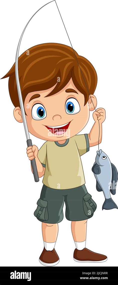 Cartoon Happy Little Boy Fishing Stock Vector Image And Art Alamy